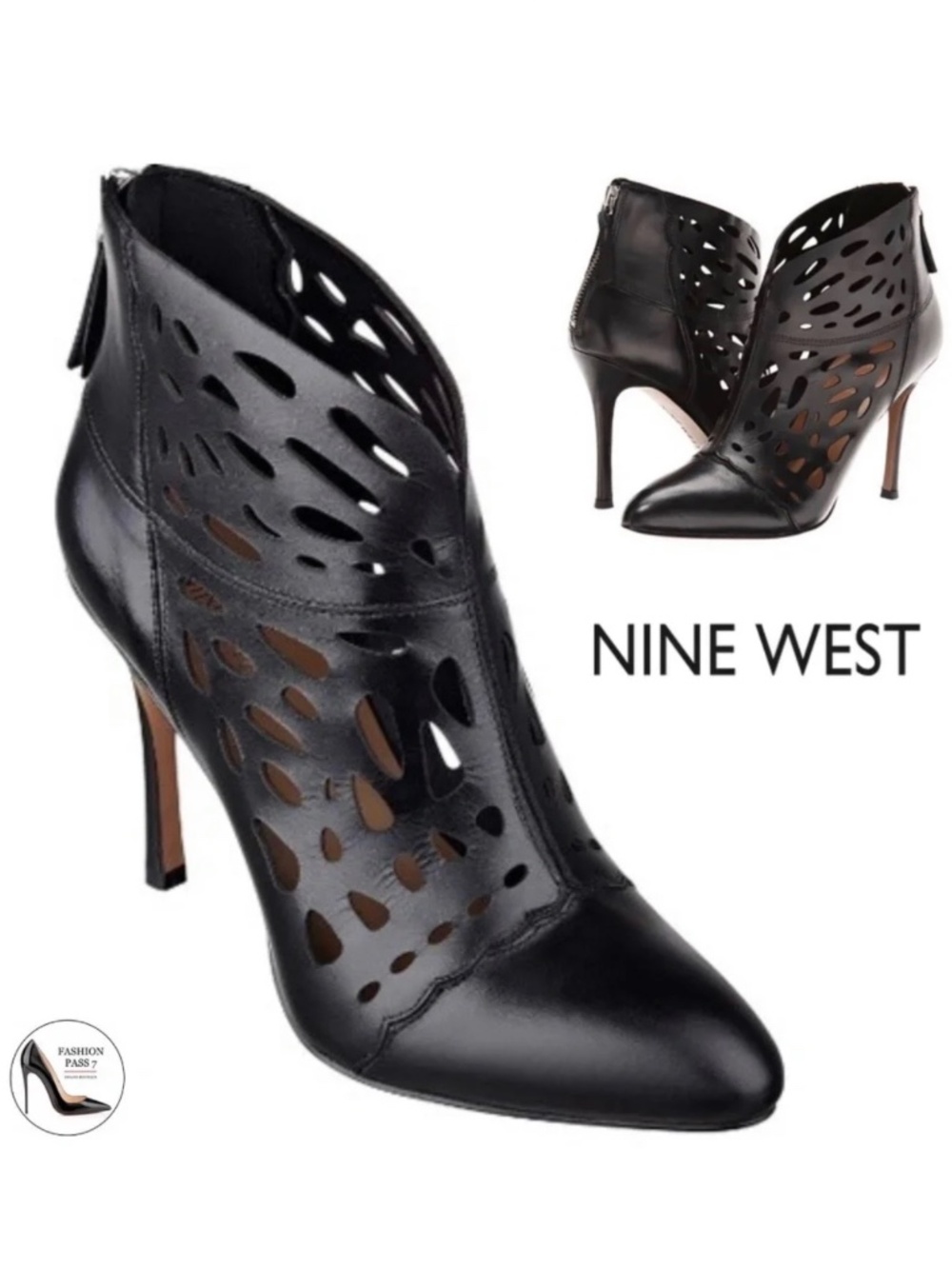 Nine West Darenne Womens Heeled Bootie Black Leather Stiletto heel Ankle Boots